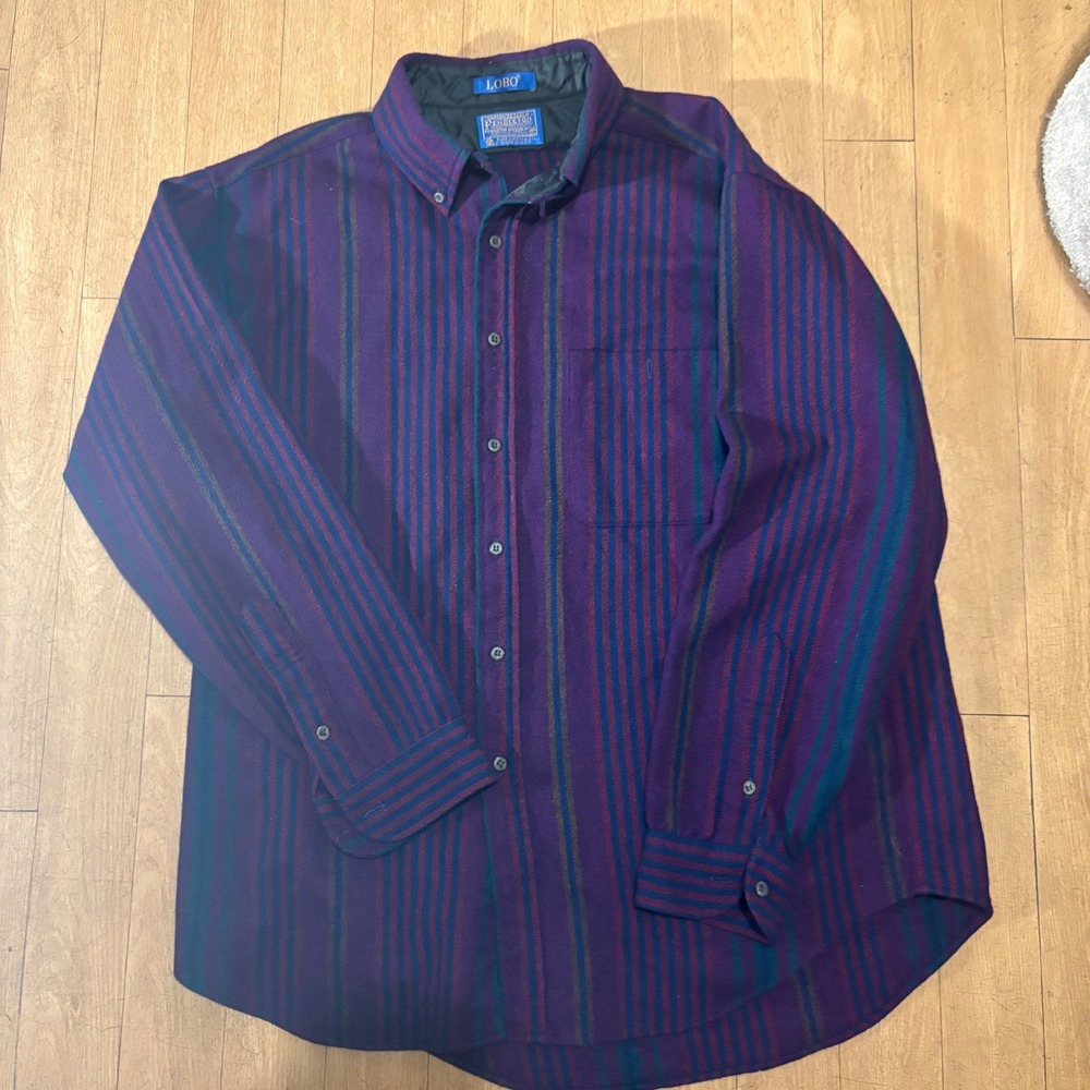 Pendleton Lobo Mens XL Wool Button Down Shirt Vintage Striped Purple Made in USA